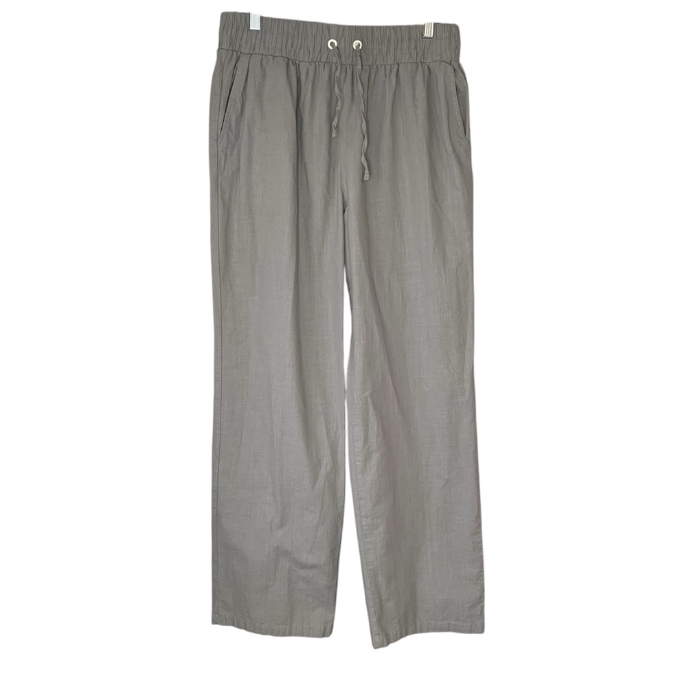 Unbranded gray straight leg cotton/flax blend elastic waist pull on pant. Size L